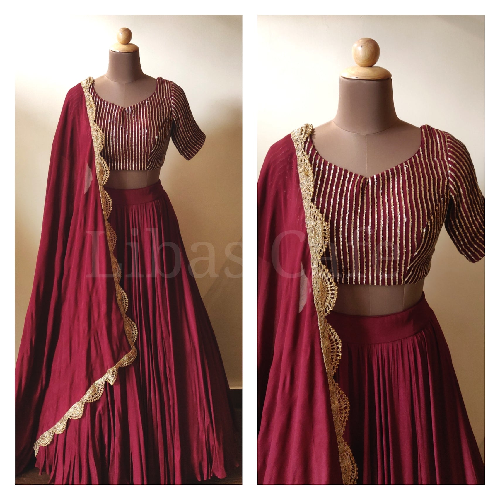 Maroon Lehenga With Sequin Embroidered Blouse
